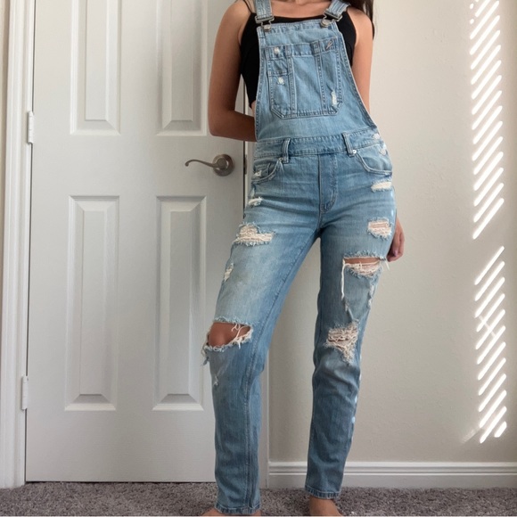 Garage Distressed Denim Overalls - Picture 3 of 8
